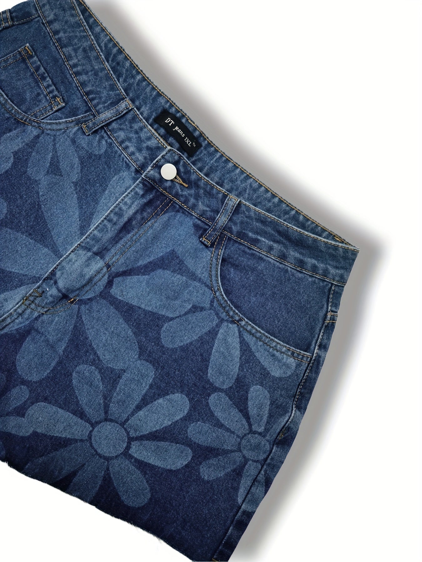 Women's Plus Floral Print High Rise Denim Shorts