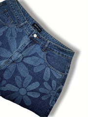 Women's Plus Floral Print High Rise Denim Shorts
