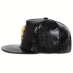 Skull Head Y2K Baseball Cap Bright PU Leather Snapback Hats Hip Hop Goth Dad Hat