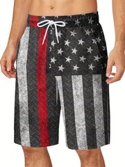 Flag Pattern Men's Drawstring Beach Shorts Hawaiian Style Shorts