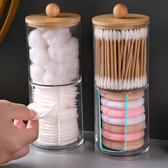 Cotton Swab Storage Box with Bamboo Cover Makeup Removal Container