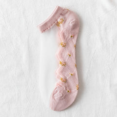 5 Pairs Pink Floral Low Cut Ankle Socks Women's Stockings Hosiery