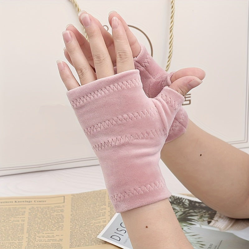 Winter Velvet Warm Half Finger Gloves For Men Women