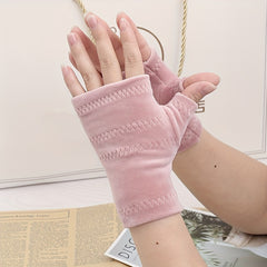 Winter Velvet Warm Half Finger Gloves For Men Women