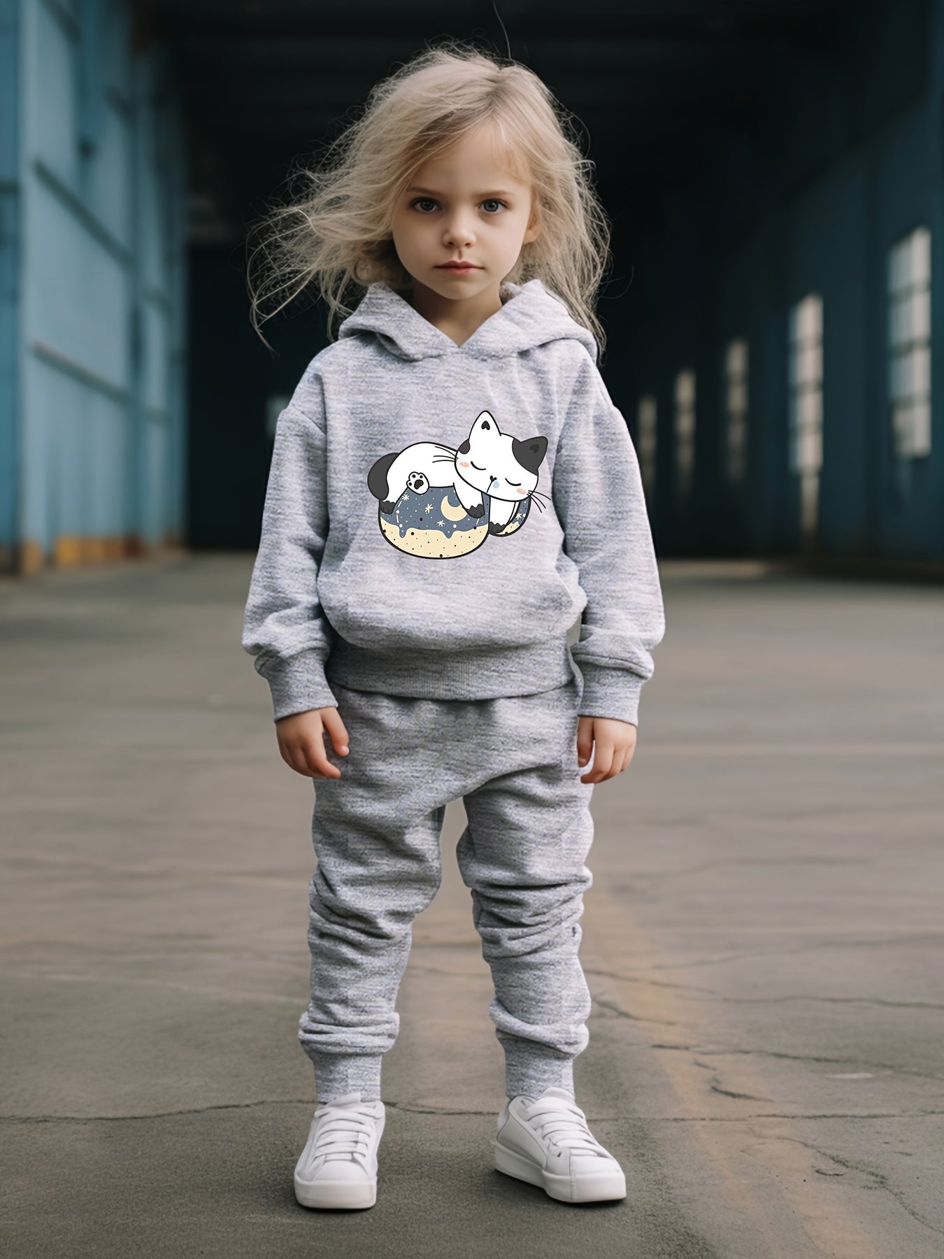 OERYUI 2pcs Sleepy Kitty Hoodies Pants Set For Kids Spring Fall