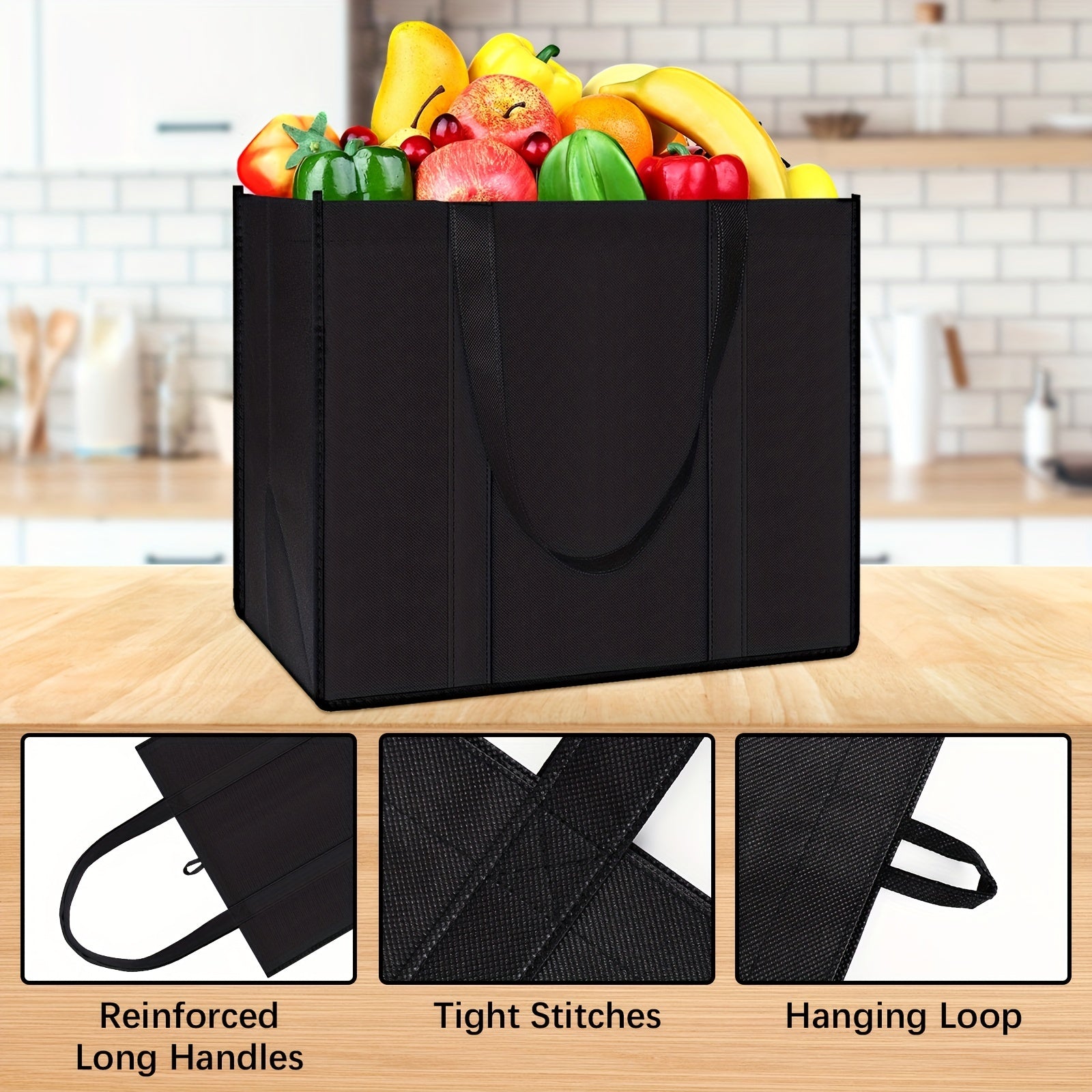 3 Pcs Reusable Grocery Bags Lightweight Storage Handbag