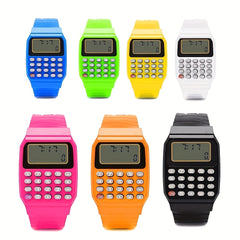 Kids Calculator Watch LCD Clock Silicone Date Time Electronic Wrist Watches