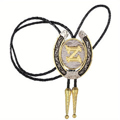 Men's Western Cowboy Golden Initial Letter Bolo Tie