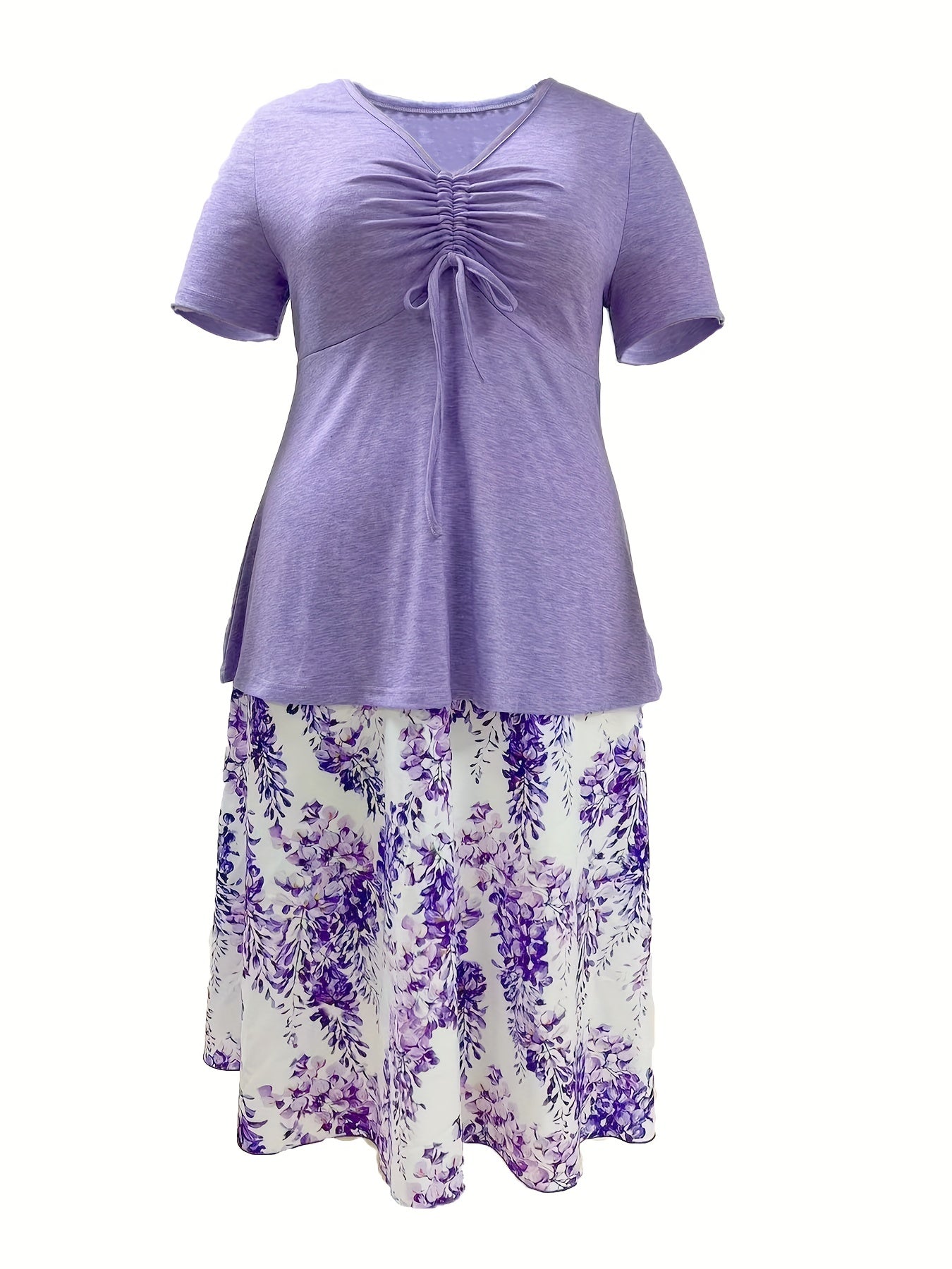 Ruched Front Peplum Top & Floral Maxi Skirt Set