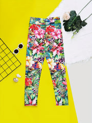 Toddler Girls Tropical Flowers Leopard Leggings Elastic High Waist