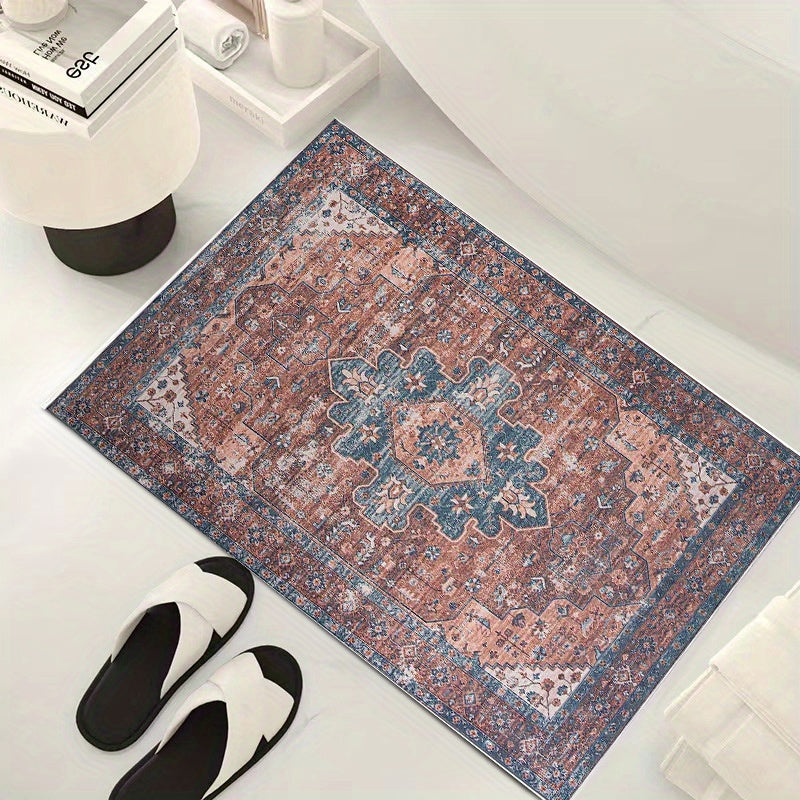 Boho Style Velvet Bath Rug - Vintage Persian Print