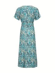 Boho V Neck Split Dress Short Sleeve