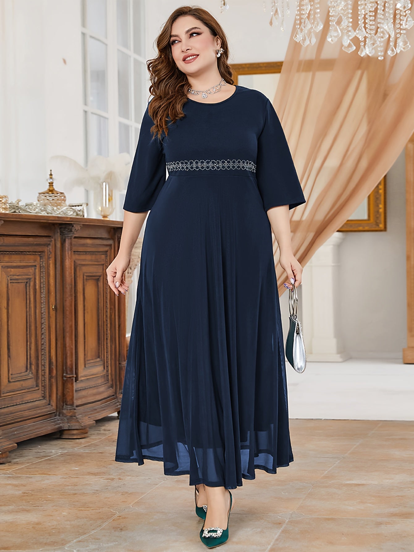 Women's Plus Graphic Print Half Sleeve Maxi Dress