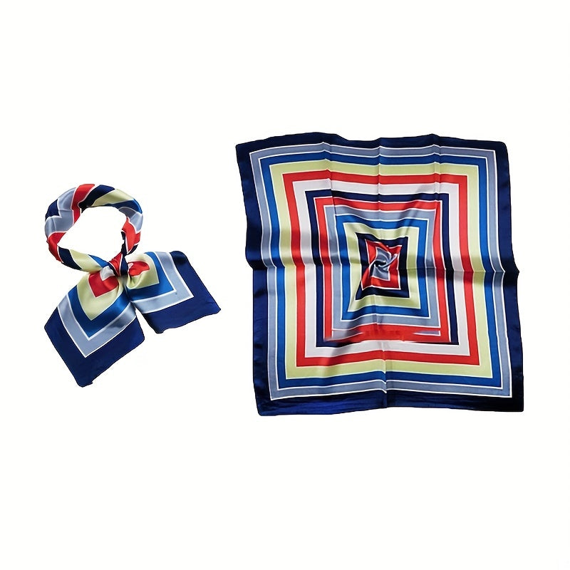 Classic Striped Square Scarf Satin Neckerchief Bandana Women Head Wrap