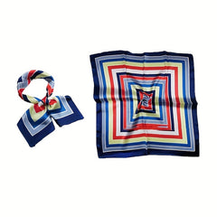 Classic Striped Square Scarf Satin Neckerchief Bandana Women Head Wrap
