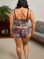 Retro Underwear Set Women's Plus Floral Print Bra & Panty Set
