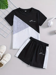 Boys Casual Outfit Summer Clothes Set Round Neck T-shirt & Shorts