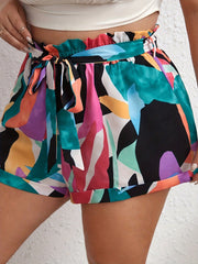 Casual Shorts Women's Contrast Print Ruffle Trim Roll Up Shorts