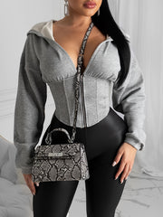 Casual Zip Up Crop Hoodie Long Sleeve Sweatshirt for Women