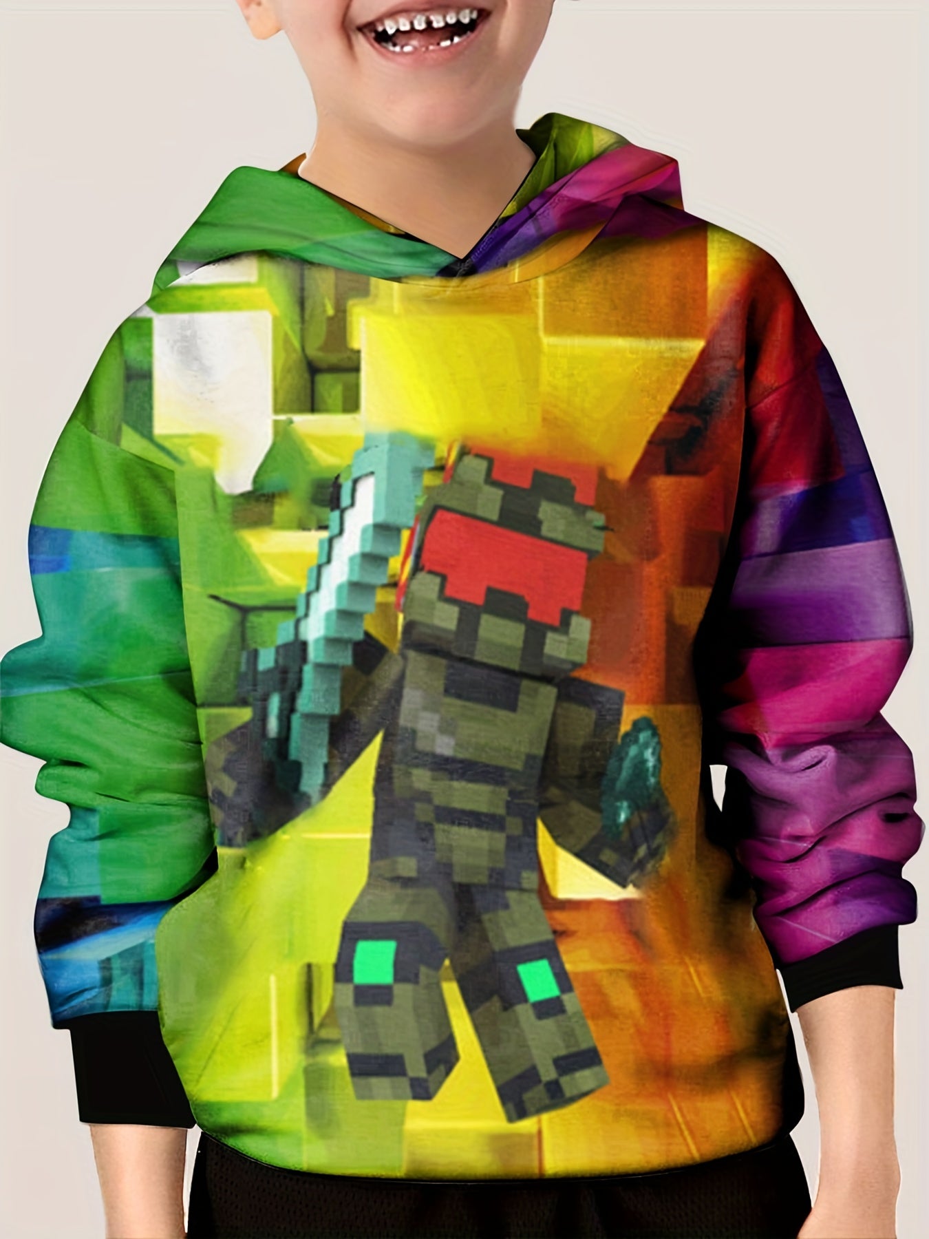 Knight Pattern Hoodie For Kids Rainbow Long Sleeve Top