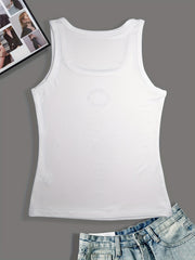 Letter Circle Print Square Neck Tank Top Casual Sleeveless Top