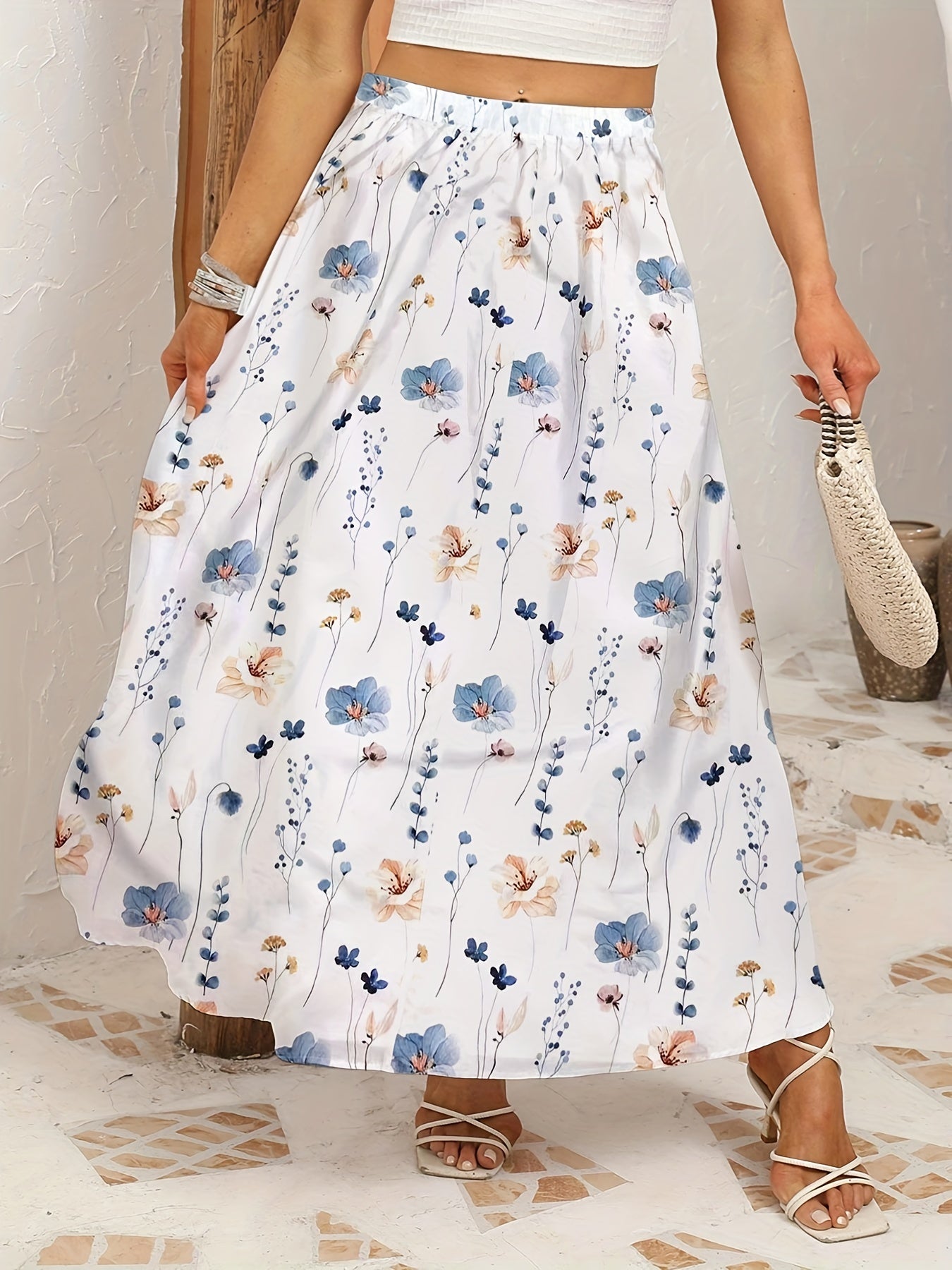 Casual Floral Maxi A-line Skirt