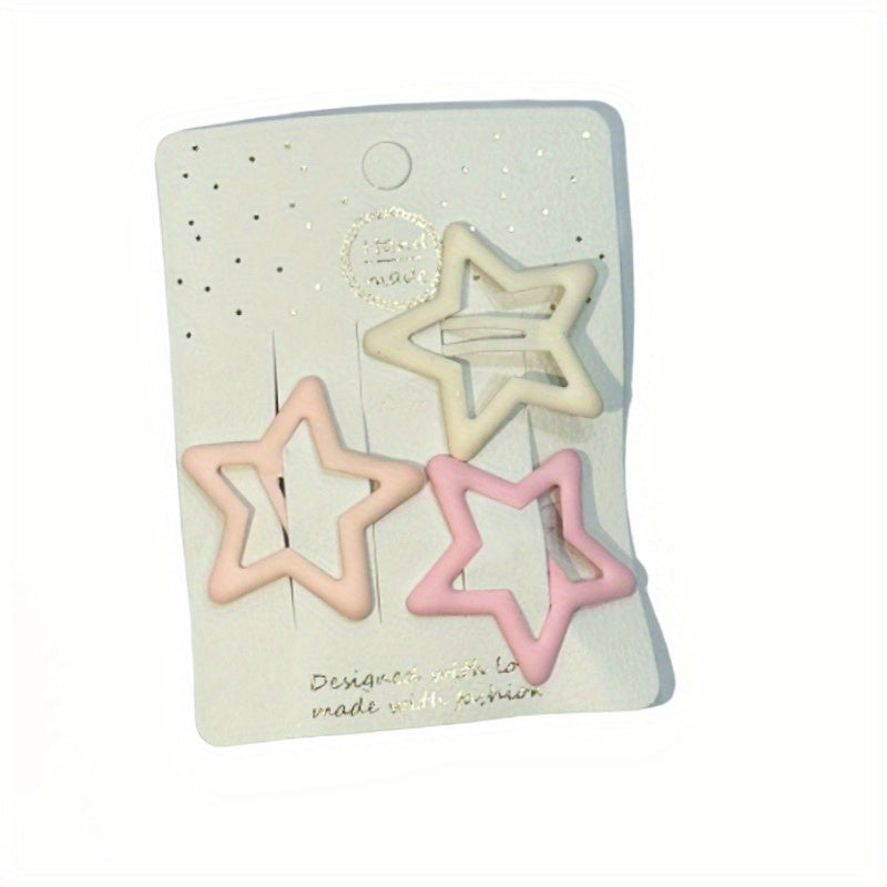 3pcs Y2k Gradient Pink Hairpin Heart and Star Hair Clips for Girls