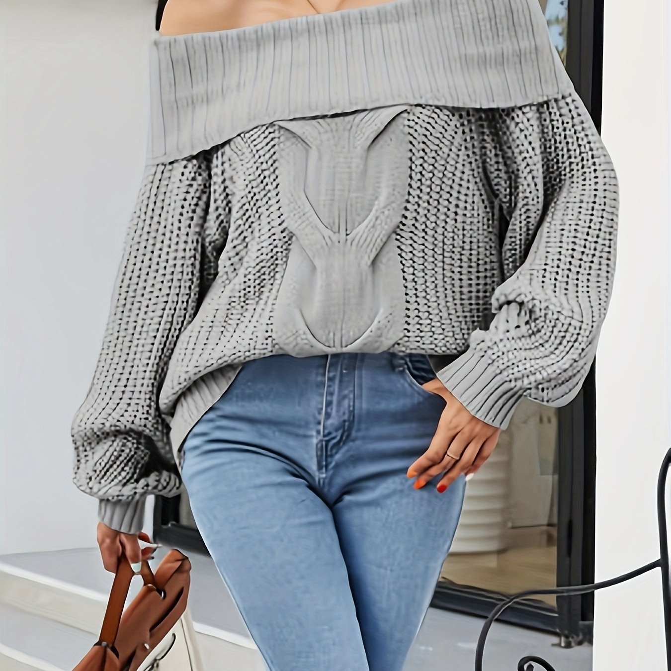 Sexy Off Shoulder Cable Knit Sweater