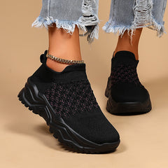 Women's Breathable Knit Sneakers Comfortable Low Top Shoes