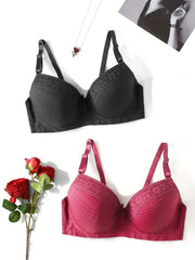 2 Pack Plus Size Bra Set Women's Plus Molded Cup Underwire Bow Bra