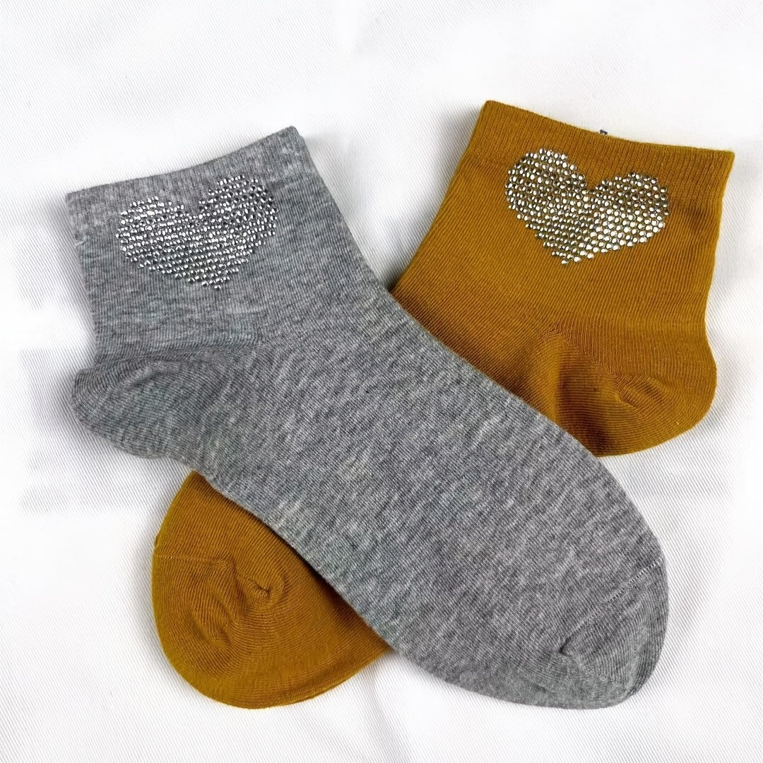 Heart Rhinestone Socks 5 Pairs Comfy Crew Women's Stockings