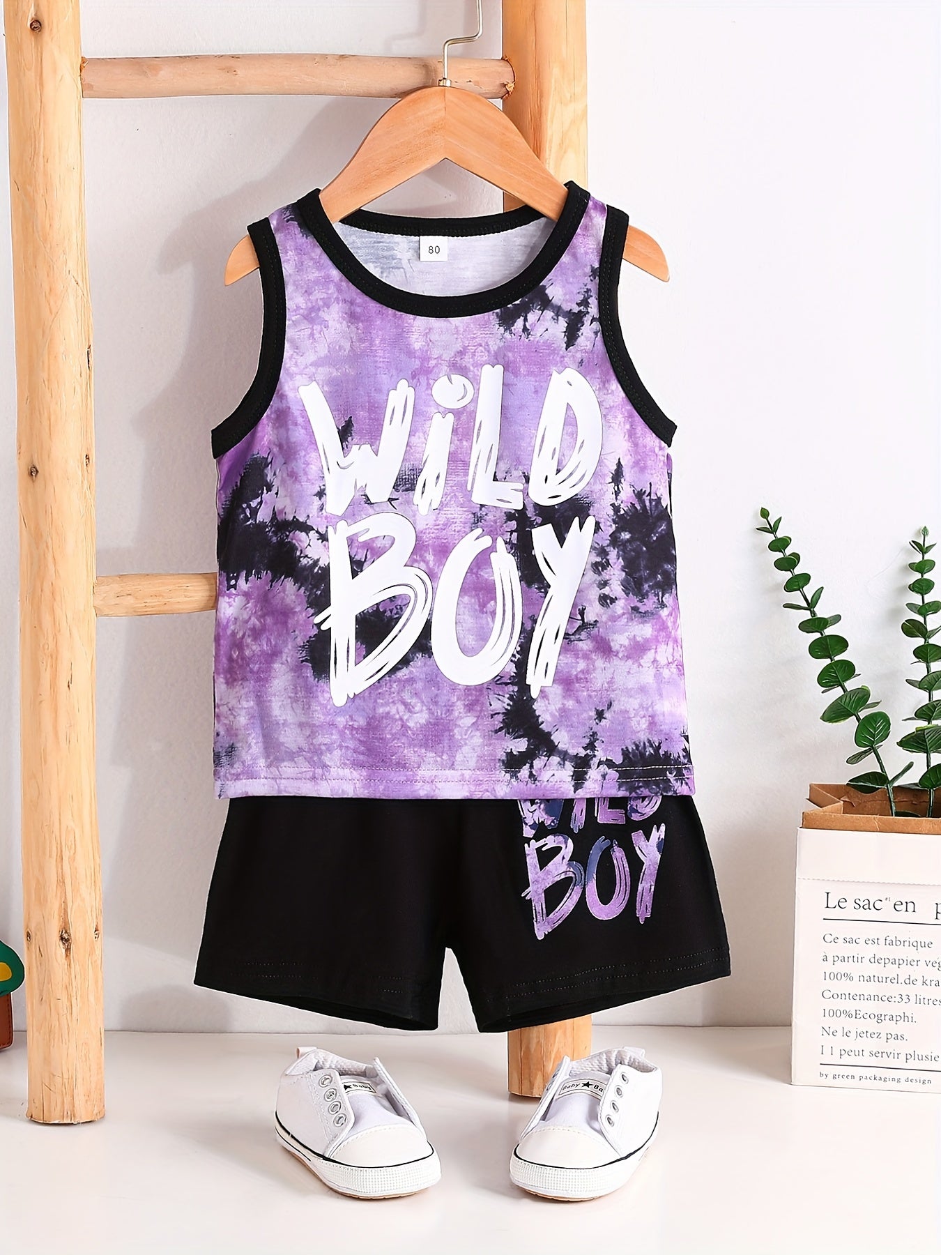 Toddler Boys Tank Top & Shorts WILD BOY Print Baby Kids Clothes Summer