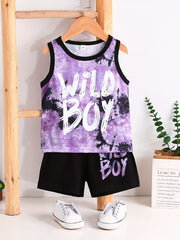 Toddler Boys Tank Top & Shorts WILD BOY Print Baby Kids Clothes Summer