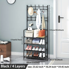 Entrance Coat Rack Foyer Shoe Rack 4 5 Layers 8 Hooks Storage Shelves