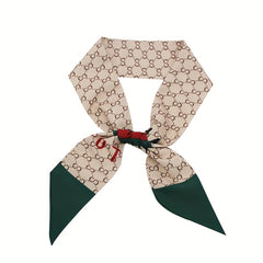 2pcs Coffee & Pink Skinny Scarf Long Ribbon Neckerchief Twilly Scarf