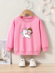 Anime Girl & Unicorn Print Pullover Sweatshirt for Girls