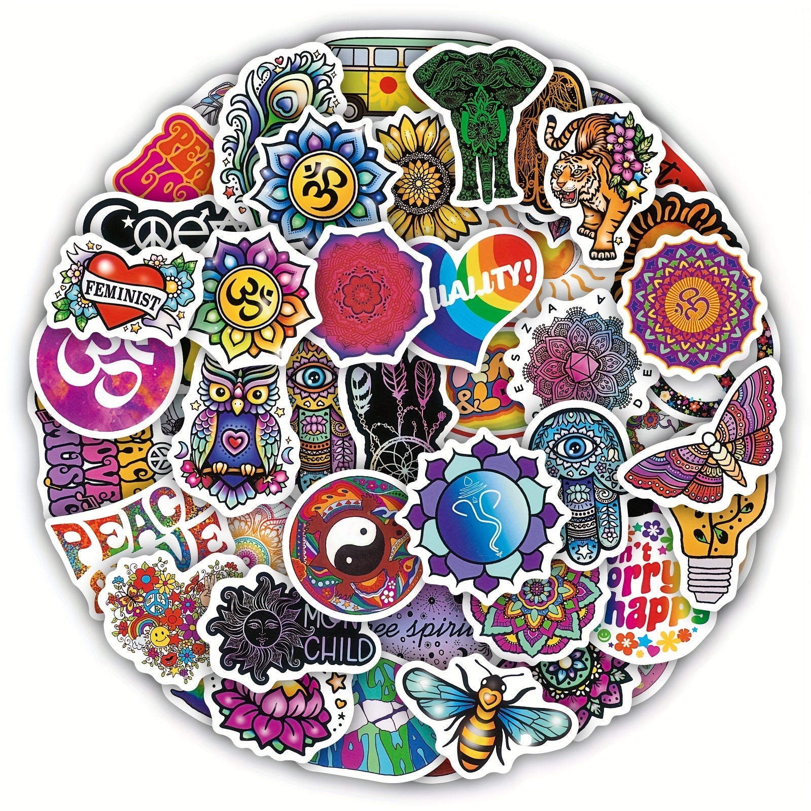 50PCS Psychedelic Hippie Stickers for Teens & Adults