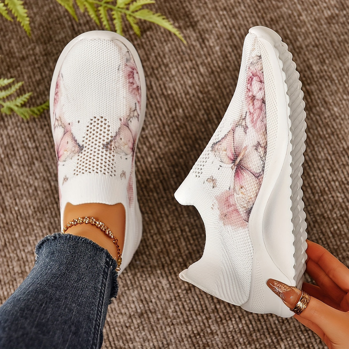 Women's Butterfly Pattern Hollow Out Mesh Sneakers Lightweight Running Shoes