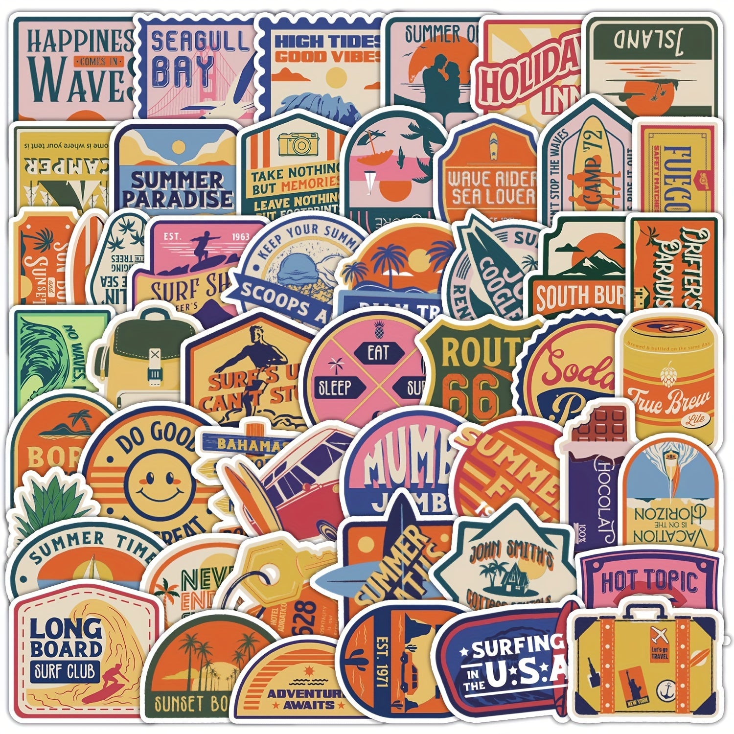 50pcs 70s Retro Vinyl Stickers for Laptops Water Bottles Computers