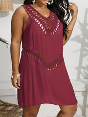 Crochet Neck Cover Up Shirt Sleeveless Beachwear Dress