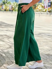 Elastic Waist Wide Leg Pants Casual Pocket Loose Pants
