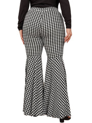 Houndstooth Flared Pants Retro High Rise Plus Women's