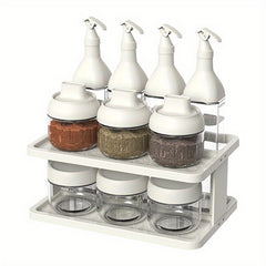 11pcs Spice Storage Jar Set with Rack and Labels Double Shelf for Sealed Seasoni
