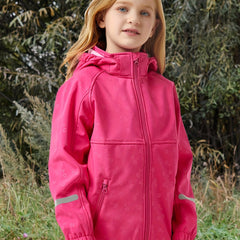 Girl's Soft Shell Hooded Jacket - Windproof & Waterproof Zip Up Fleece