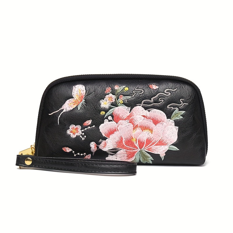 Floral Clutch Wallet Stylish Zipper Handbag Pink Green Everyday Wal