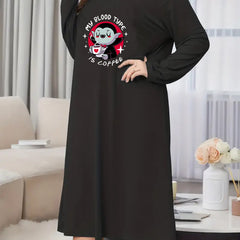 Nightdress Women's Plus Funny Cartoon Figure & Letter Graphic Print