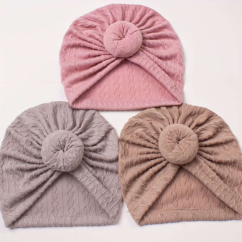Plain Jacquard Donut Baby Hat for 0-3 Years