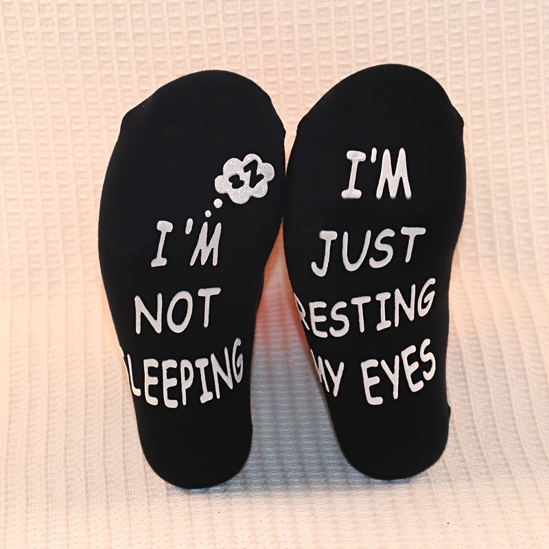 1pair Cotton Socks I'm Not Sleeping Novelty Socks Anti Slip Grip Socks