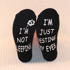 1pair Cotton Socks I'm Not Sleeping Novelty Socks Anti Slip Grip Socks