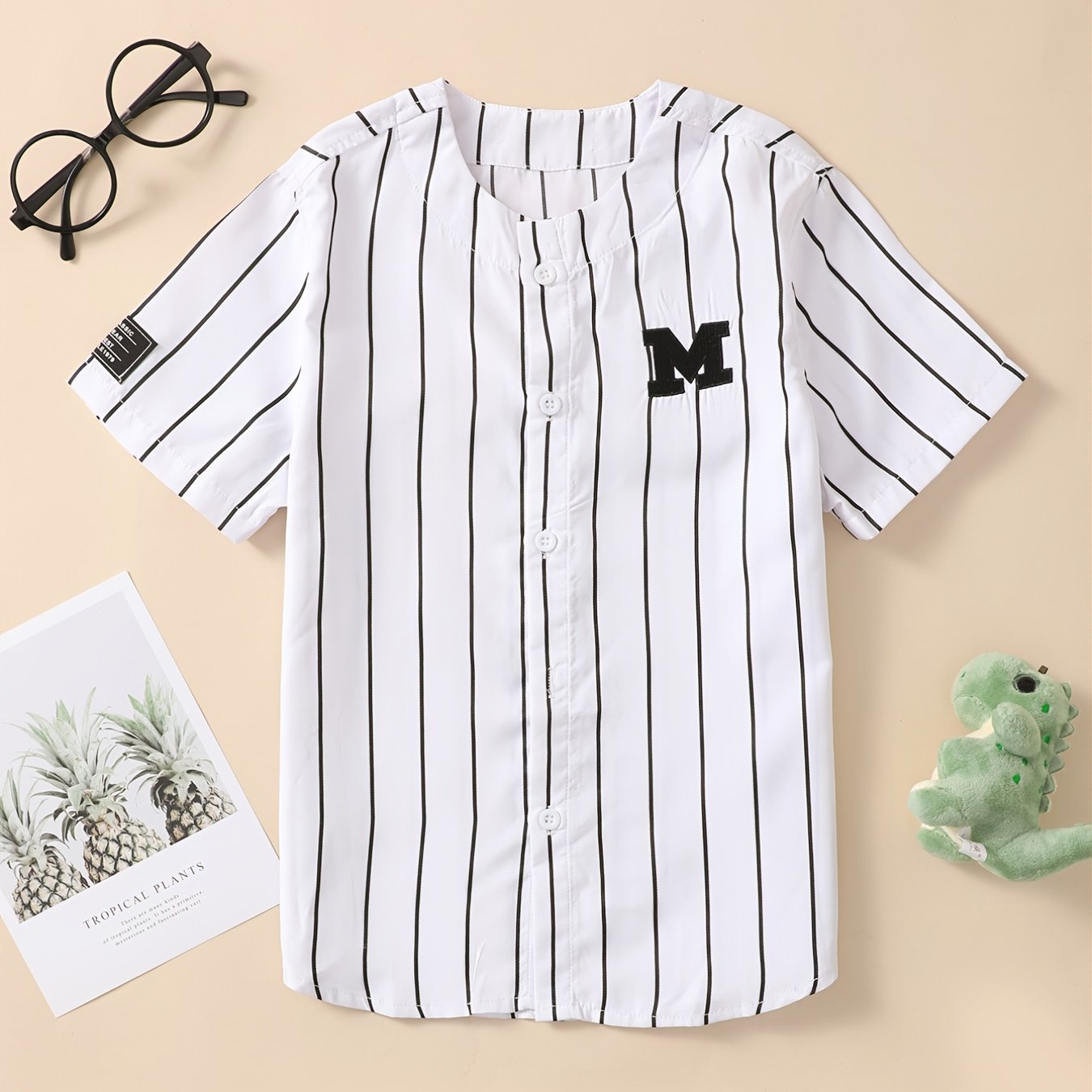 Boys Casual Striped M Embroidered Baseball Shirt Summer Top